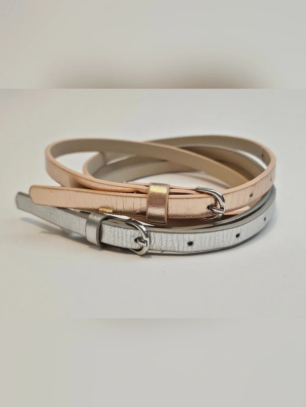 Women’s XS Metallic Skinny Belts - Silver & Rose Gold